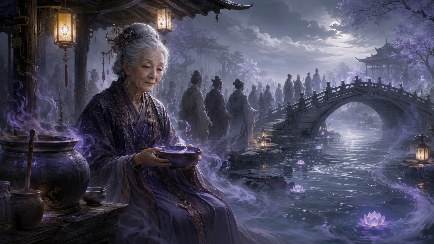 Meng Po: Meng Po's soup, Naihe Bridge and forgetting before rebirth illustration